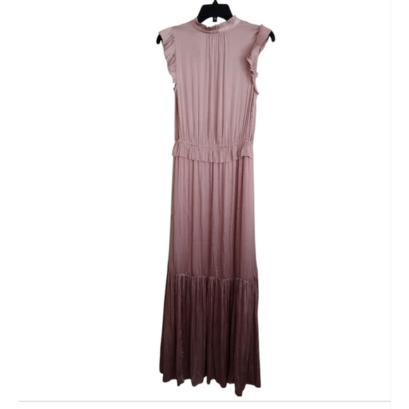 Banana Republic Soft Satin Blush Pink Sleeveless Ruffle Maxi Dress Size 8 - Picture 15 of 15